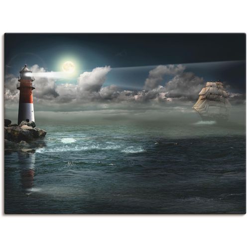 4055327371803 - Wandbild ARTLAND Leuchtturm unter Beleuchtung Bilder Gr B H 40 cm x 30 cm Leinwandbild Gebäude 1 St blau Bild Kunstdruck Kunstdrucke Bilder als Leinwandbild Wandaufkleber oder Poster in versch Größen