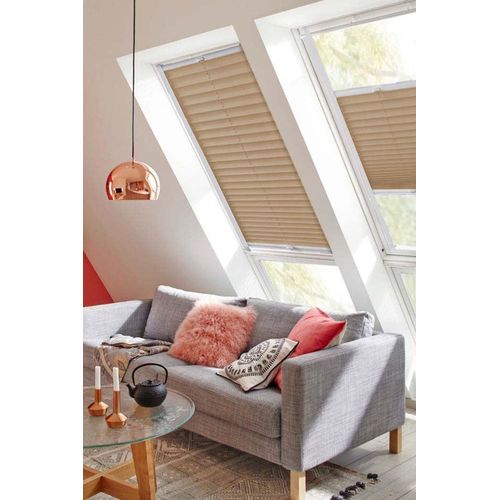 4001442765256 - Dachfensterplissee Classic Style Crepe Plissees Gr 142 cm zweiseitig verschiebbar 97 cm beige (sand weiß) Dachfensterplissees mit Führungsschienen