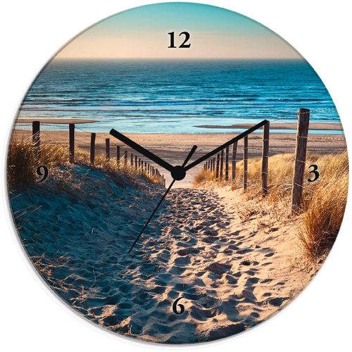 4059745827911 - Wanduhr ARTLAND Weg zum Nordseestrand Sonnenuntergang Wanduhren Gr T 18 cm Funkuhr beige (natur) Wanduhren wahlweise mit Quarz- oder Funhuhrwerk lautlos ohne Tickgeräusche