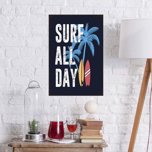 4067437338683 - Metallbild QUEENCE Surf All Day Bilder Gr B H 30 cm x 45 cm Metallbild Hochformat 1 St weiß Metallbilder Stahlschilder