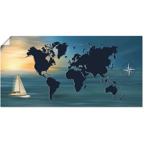 4055327671378 - Wandbild ARTLAND Weltumsegelung mit Weltkarte Bilder Gr B H 100 cm x 50 cm Poster Landkarten 1 St blau Bild Kunstdruck Leinwandbild Kunstdrucke Bilder als Leinwandbild Wandaufkleber oder Poster in versch Größen
