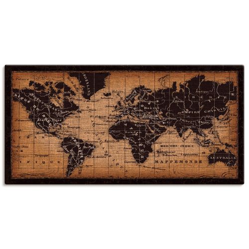 4055327757669 - Wandbild ARTLAND Alte Weltkarte Bilder Gr B H 60 cm x 30 cm Leinwandbild Landkarten Querformat 1 St braun Bild Poster Bilder als Leinwandbild Wandaufkleber oder in versch Größen
