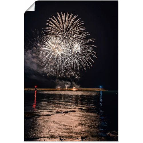 4062144750346 - Wandbild ARTLAND Feuerwerk am Meer Bilder Gr B H 60 cm x 90 cm Poster Himmelsbilder Hochformat 1 St schwarz Kunstdrucke als Alubild Leinwandbild Wandaufkleber oder Poster in versch Größen