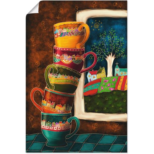 4057738680666 - Wandbild ARTLAND Fröhliche Kaffeetassen Bilder Gr B H 40 cm x 60 cm Poster Getränke Hochformat 1 St bunt Bild Leinwandbild Kunstdrucke Bilder als Alubild Leinwandbild Wandaufkleber oder Poster in versch Größen