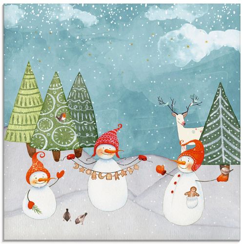 4059745671996 - Glasbild ARTLAND Schneemänner und Tierfreunde Bilder Gr B H 40 cm x 40 cm Glasbild Weihnachten quadratisch 1 St blau Bild Glasbild Glasbilder Bilder in verschiedenen Größen