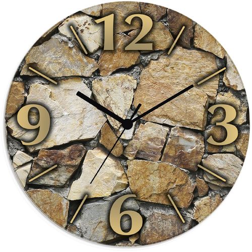 4062144832509 - Wanduhr ARTLAND Braune Steinwand Wanduhren Gr B H T 30 cm x 30 cm x 18 cm Funkuhr beige (natur) Wanduhren wahlweise mit Quarz- oder Funhuhrwerk lautlos ohne Tickgeräusche