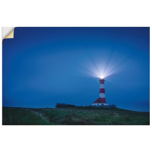 4062144218785 - Wandbild ARTLAND Leuchtturm Westerheversand am Abend Bilder Gr B H 90 cm x 60 cm Wandaufkleber - Vinyl Gebäude Querformat 1 St blau Bild Poster Bilder als Alubild Leinwandbild Wandaufkleber oder in versch Größen