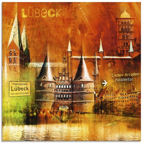 4055327340533 - Glasbild ARTLAND Lübeck Hansestadt Collage 04 Bilder Gr B H 20 cm x 20 cm Glasbild Architektonische Elemente quadratisch 1 St orange Bild Glasbild Glasbilder Bilder in verschiedenen Größen
