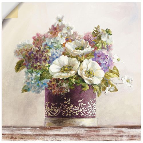 4062144436929 - Wandbild ARTLAND Anemonen in Auberginer Hutschachtel Bilder Gr B H 30 cm x 30 cm Wandaufkleber - Vinyl Blumen quadratisch 1 St lila Bild Leinwandbild Kunstdrucke Bilder als Leinwandbild Wandaufkleber oder Poster in versch Größen