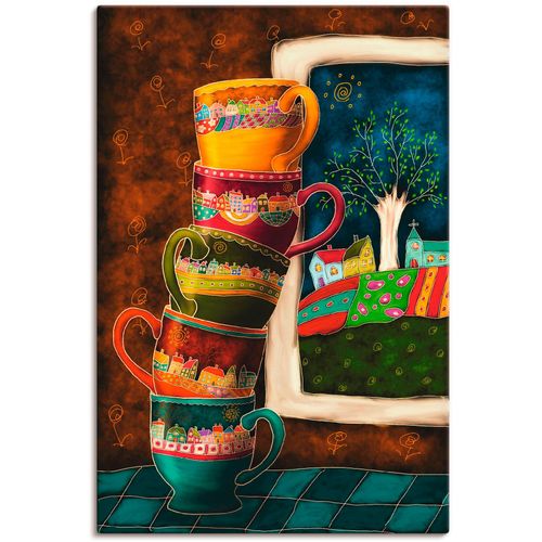 4057738680611 - Wandbild ARTLAND Fröhliche Kaffeetassen Bilder Gr B H 20 cm x 30 cm Leinwandbild Getränke Hochformat 1 St bunt Bild Leinwandbild Kunstdrucke Bilder als Alubild Leinwandbild Wandaufkleber oder Poster in versch Größen