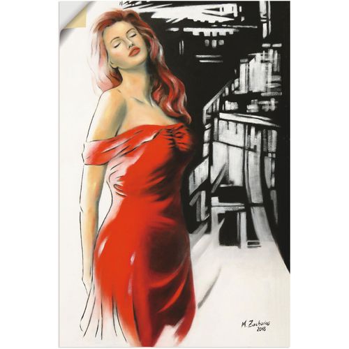 4058661289902 - Wandbild ARTLAND Schönheit im roten Kleid Bilder Gr B H 60 cm x 90 cm Wandaufkleber - Vinyl Frau Hochformat 1 St rot Bild Poster Bilder als Alubild Leinwandbild Wandaufkleber oder in versch Größen