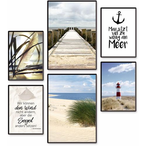 4062144837474 - Poster ARTLAND Impressionen vom Meer Bilder Gr B H T 42 cm x 297 cm x 01 cm Poster Meer Bilder Hochformat 6 St beige (naturfarben) Poster 6er Set 2xDIN A3 4xDIN A4 ohne Rahmen