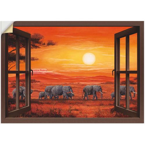 4057738619574 - Wandbild ARTLAND Fensterblick - Elefantenherde Bilder Gr B H 70 cm x 50 cm Wandaufkleber - Vinyl Fensterblick 1 St braun Bild Poster Bilder als Leinwandbild Wandaufkleber oder in versch Größen