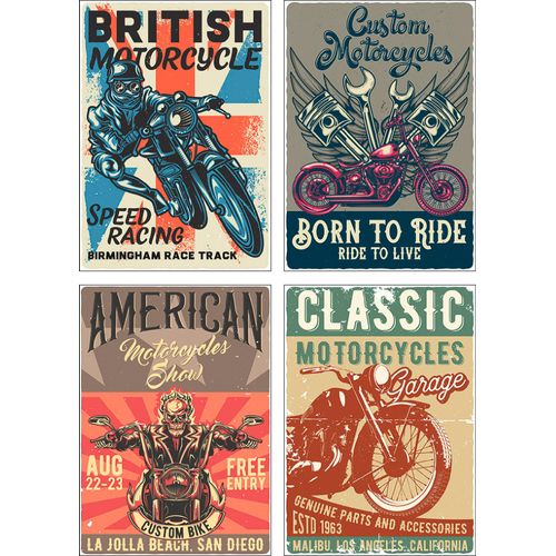 4062144315927 - Poster ARTLAND Born to ride Totenkopf Motorradfahrer Bilder Gr B H 297 cm x 42 cm Poster Sprüche & Texte Hochformat 4 St bunt Poster Bilder Poster Wandbild Bild Wandposter