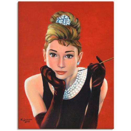 4062144084106 - Wandbild ARTLAND Audrey Hepburn Porträt Bilder Gr B H 30 cm x 40 cm Leinwandbild Stars Hochformat 1 St rot Bild Poster Bilder als Alubild Leinwandbild Wandaufkleber oder in versch Größen