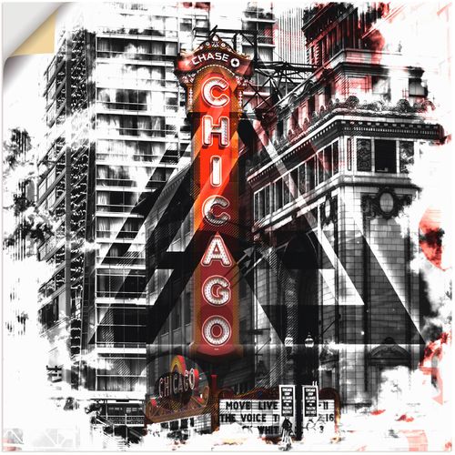 4057738505259 - Wandbild ARTLAND Chicago II Bilder Gr B H 40 cm x 40 cm Wandaufkleber - Vinyl Amerika 1 St schwarz Bild Kunstdruck Metallbild Metallbilder Bilder als Alubild Leinwandbild Wandaufkleber oder Poster in versch Größen