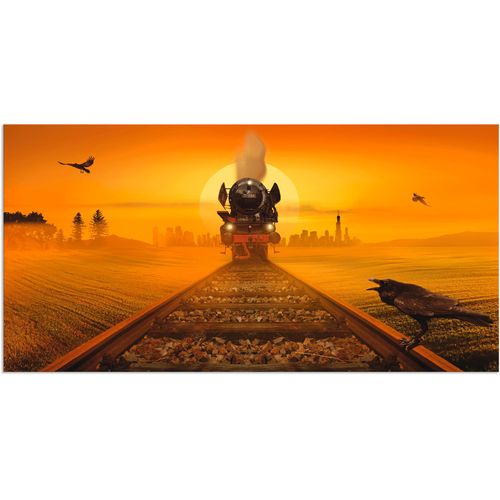 4058661165602 - Wandbild ARTLAND Dampflokomotive im Abendlicht Bilder Gr B H 40 cm x 20 cm Alu-Dibond-Druck Züge 1 St orange Bild Kunstdruck Kunstdrucke Bilder als Alubild Leinwandbild Wandaufkleber oder Poster in versch Größen