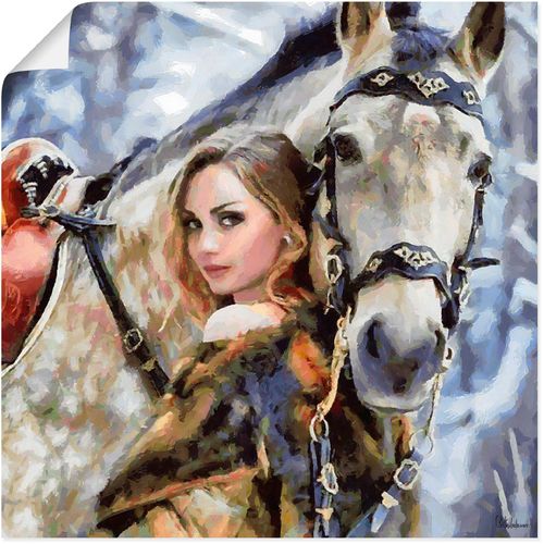 4062144711644 - Wandbild ARTLAND Mädchen mit weißem Pferd Bilder Gr B H 30 cm x 30 cm Poster Portrait quadratisch 1 St blau Kunstdrucke als Alubild Leinwandbild Wandaufkleber oder Poster in versch Größen