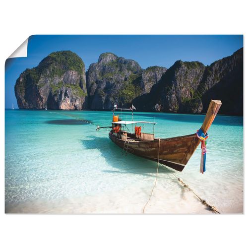 4062144535455 - Wandbild ARTLAND Maya Bay Koh Phi Leh Thailand Bilder Gr B H 80 cm x 60 cm Poster Boote & Schiffe Querformat 1 St blau Bild Metallbild Metallbilder Bilder als Alubild Leinwandbild Wandaufkleber oder Poster in versch Größen