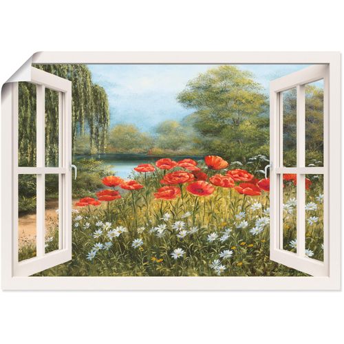 4059745627252 - Wandbild ARTLAND Fensterblick Mohnwiese Bilder Gr B H 100 cm x 70 cm Poster Fensterblick 1 St grün Bild Poster Bilder als Leinwandbild Wandaufkleber oder in versch Größen