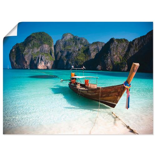4062144535448 - Wandbild ARTLAND Maya Bay Koh Phi Leh Thailand Bilder Gr B H 60 cm x 45 cm Poster Boote & Schiffe Querformat 1 St blau Bild Metallbild Metallbilder Bilder als Alubild Leinwandbild Wandaufkleber oder Poster in versch Größen