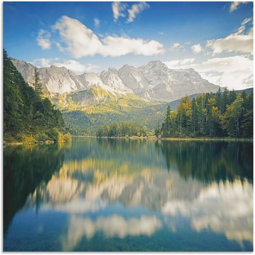 4062144627297 - Wandbild ARTLAND Zugspitze mit Eibsee Bilder Gr B H 40 cm x 40 cm Alu-Dibond-Druck Berge & Alpenbilder quadratisch 1 St beige (naturfarben) Kunstdrucke als Alubild Leinwandbild Wandaufkleber oder Poster in versch Größen