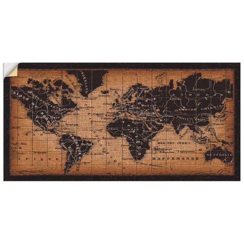 4062144441589 - Wandbild ARTLAND Alte Weltkarte Bilder Gr B H 60 cm x 30 cm Wandaufkleber - Vinyl Landkarten Querformat 1 St braun Bild Poster Bilder als Leinwandbild Wandaufkleber oder in versch Größen