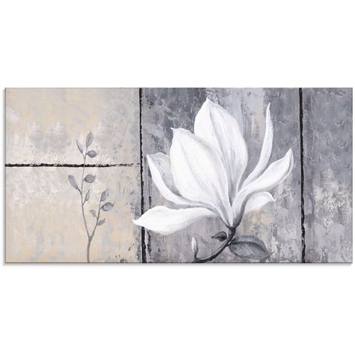 4062144150542 - Glasbild ARTLAND Klassische Magnolie Bilder Gr B H 100 cm x 50 cm Glasbild Blumen 1 St grau Glasbilder in verschiedenen Größen