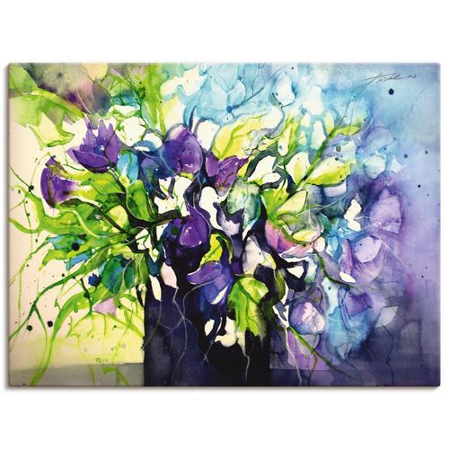 4059745831420 - Wandbild ARTLAND Wicken in schwarzer Vase Bilder Gr B H 60 cm x 45 cm Leinwandbild Blumen Querformat 1 St lila Bild Poster Bilder als Alubild Leinwandbild Wandaufkleber oder in versch Größen