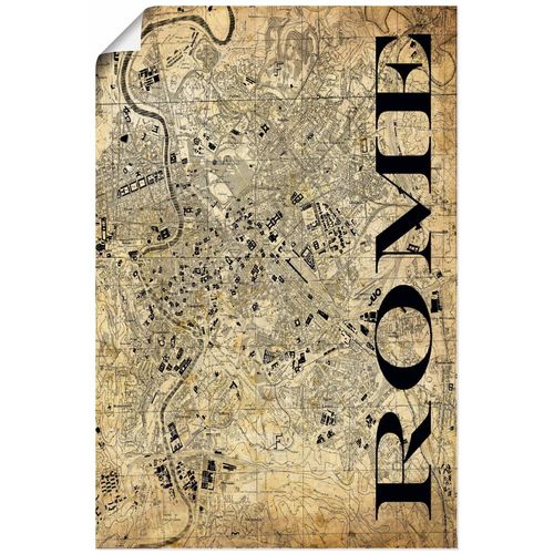 4062144192832 - Wandbild ARTLAND Rom Karte Straßen Sepia Bilder Gr B H 60 cm x 90 cm Poster Italien Hochformat 1 St beige (natur) Bild Metallbild Metallbilder Bilder als Alubild Leinwandbild Wandaufkleber oder Poster in versch Größen