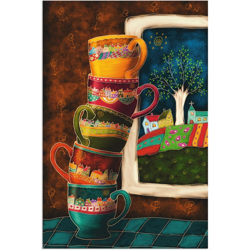 4057738680284 - Wandbild ARTLAND Fröhliche Kaffeetassen Bilder Gr B H 20 cm x 30 cm Alu-Dibond-Druck Getränke Hochformat 1 St bunt Bild Leinwandbild Kunstdrucke Bilder als Alubild Leinwandbild Wandaufkleber oder Poster in versch Größen