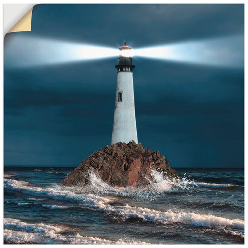 4057738319078 - Wandbild ARTLAND Bild von Leuchtturm mit Lichtstrahl Bilder Gr B H 70 cm x 70 cm Wandaufkleber - Vinyl Gebäude quadratisch 1 St blau Bild Leinwandbild Kunstdrucke Bilder als Alubild Leinwandbild Wandaufkleber oder Poster in versch Größen