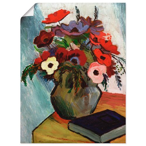 4055327892650 - Wandbild ARTLAND Stilleben mit Anemonen und blauem Buch Bilder Gr B H 30 cm x 40 cm Poster Arrangements Hochformat 1 St bunt Bild Leinwandbild Kunstdrucke Bilder als Leinwandbild Wandaufkleber oder Poster in versch Größen