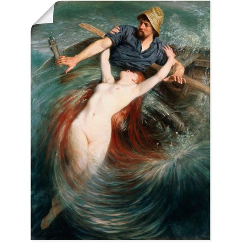 4055327560016 - Wandbild ARTLAND Ein Fischer in den Fängen einer Sirene Bilder Gr B H 30 cm x 40 cm Poster klassische Fantasie 1 St blau Bild Poster Bilder als Leinwandbild Wandaufkleber oder in versch Größen