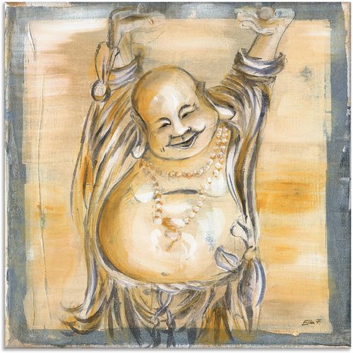 4057738383215 - Wandbild ARTLAND Fröhlicher Buddha II Bilder Gr B H 40 cm x 40 cm Alu-Dibond-Druck Religion 1 St beige (naturfarben) Bild Poster Bilder als Alubild Leinwandbild Wandaufkleber oder in versch Größen