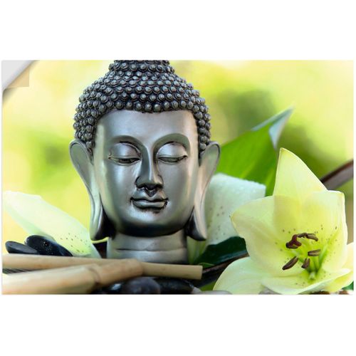 4062144668542 - Wandbild ARTLAND Entspannung und Ruhe mit Buddha Bilder Gr B H 90 cm x 60 cm Wandaufkleber - Vinyl Buddhismus Querformat 1 St grün Kunstdrucke als Alubild Leinwandbild Wandaufkleber oder Poster in versch Größen