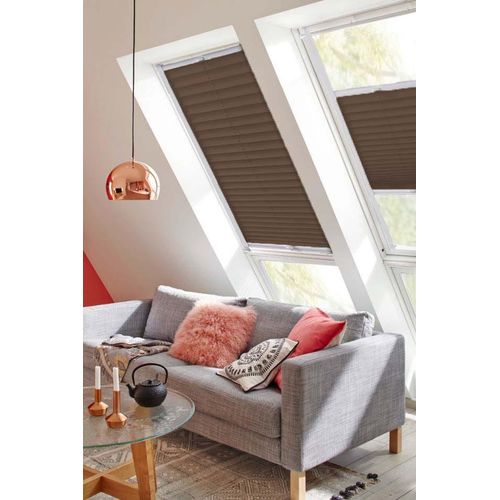4001442765621 - Dachfensterplissee Classic Style Crepe Plissees Gr 142 cm zweiseitig verschiebbar 78 cm braun (braun weiß) Dachfensterplissees mit Führungsschienen