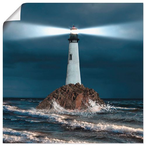 4057738317135 - Wandbild ARTLAND Bild von Leuchtturm mit Lichtstrahl Bilder Gr B H 30 cm x 30 cm Poster Gebäude quadratisch 1 St blau Bild Leinwandbild Kunstdrucke Bilder als Alubild Leinwandbild Wandaufkleber oder Poster in versch Größen