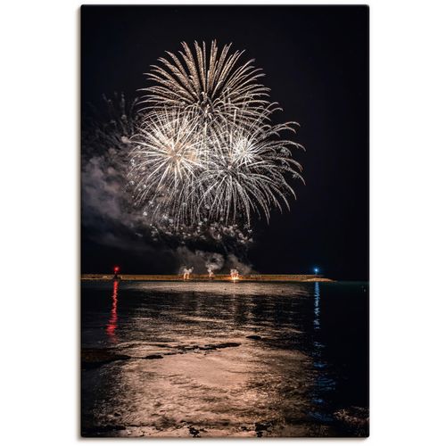4062144750360 - Wandbild ARTLAND Feuerwerk am Meer Bilder Gr B H 20 cm x 30 cm Leinwandbild Himmelsbilder Hochformat 1 St schwarz Kunstdrucke als Alubild Leinwandbild Wandaufkleber oder Poster in versch Größen