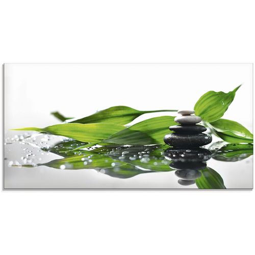 4055327768337 - Glasbild ARTLAND Spa mit Steinen und Bambus Bilder Gr B H 100 cm x 50 cm Glasbild Zen 1 St grün Glasbilder in verschiedenen Größen