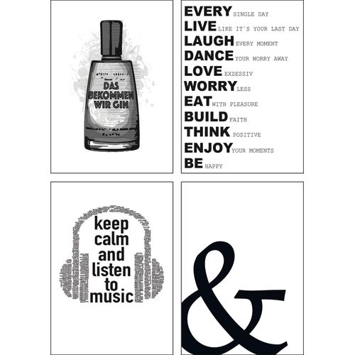 4062144315972 - Poster ARTLAND Gin Tag Musik hören Ruhe Bilder Gr B H 21 cm x 297 cm Poster Sprüche & Texte Hochformat 4 St schwarz Poster Bilder Poster Wandbild Bild Wandposter