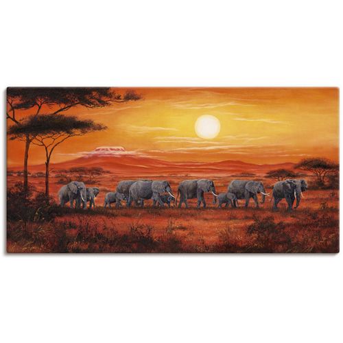 4055327158374 - Wandbild ARTLAND Elefantenherde Bilder Gr B H 60 cm x 30 cm Leinwandbild Wildtiere 1 St orange Bild Poster Bilder als Alubild Leinwandbild Wandaufkleber oder in versch Größen