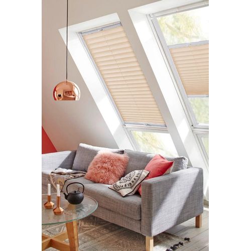 4001442764877 - Dachfensterplissee Classic Style Crepe Plissees Gr 122 cm zweiseitig verschiebbar 117 cm beige (creme weiß) Dachfensterplissees mit Führungsschienen