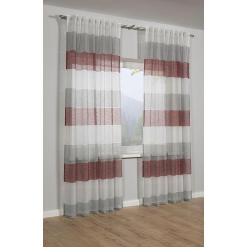 4003018371625 - Gardine Schal mit Gardinenband Etamine Webstreifen GARDINIA verdeckte Schlaufen (1 St) blickdicht blickdicht Polyester Stoff Etamine rot