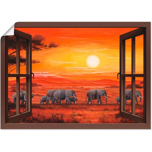 4055327644198 - Wandbild ARTLAND Fensterblick - Elefantenherde Bilder Gr B H 70 cm x 50 cm Poster Fensterblick 1 St braun Bild Poster Bilder als Leinwandbild Wandaufkleber oder in versch Größen