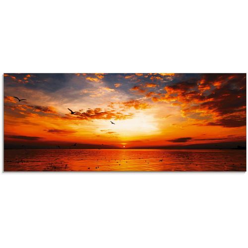 4055327195621 - Glasbild ARTLAND Sonnenuntergang am Strand mit wunderschönem Himmel Bilder Gr B H 125 cm x 50 cm Sonnenaufgang & -untergang 1 St orange Glasbilder Bilder in verschiedenen Größen