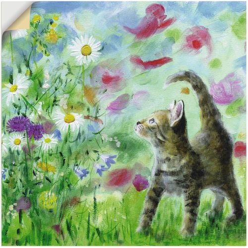 4057738565802 - Wandbild ARTLAND Sommerwiese mit Kätzchen Bilder Gr B H 40 cm x 40 cm Wandaufkleber - Vinyl Haustiere 1 St grün Bild Kunstdruck Kunstdrucke Bilder als Leinwandbild Wandaufkleber oder Poster in versch Größen