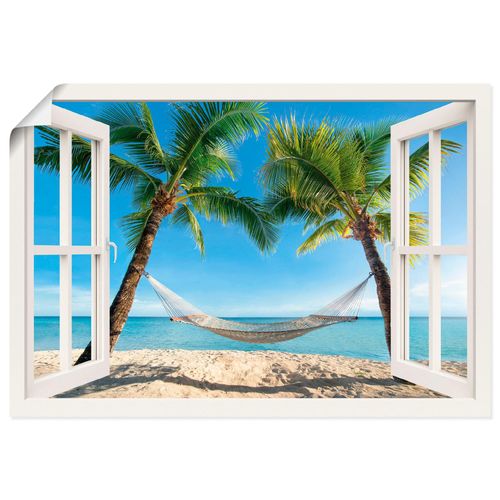 4057738335832 - Wandbild ARTLAND Fensterblick Palmenstrand Karibik Bilder Gr B H 100 cm x 70 cm Poster Amerika Querformat 1 St weiß Bild Poster Bilder als Alubild Leinwandbild Wandaufkleber oder in versch Größen