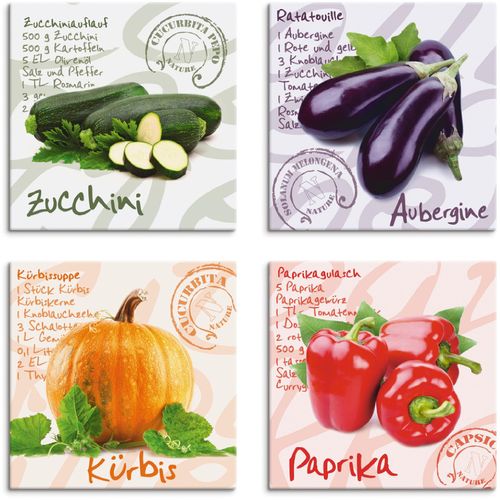 4062144353363 - Leinwandbild ARTLAND Zucchini Aubergine Kürbis Paprika Bilder Gr B H 30 cm x 30 cm Leinwandbild Lebensmittel quadratisch 4 St bunt Bild Leinwandbild Leinwandbilder Bilder 4er Set verschiedene Größen