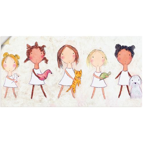 4058661318176 - Wandbild ARTLAND Mädchen mit Tieren Bilder Gr B H 60 cm x 30 cm Wandaufkleber - Vinyl Kinder Querformat 1 St beige (naturfarben) Bild Metallbild Metallbilder Bilder als Alubild Leinwandbild Wandaufkleber oder Poster in versch Größen